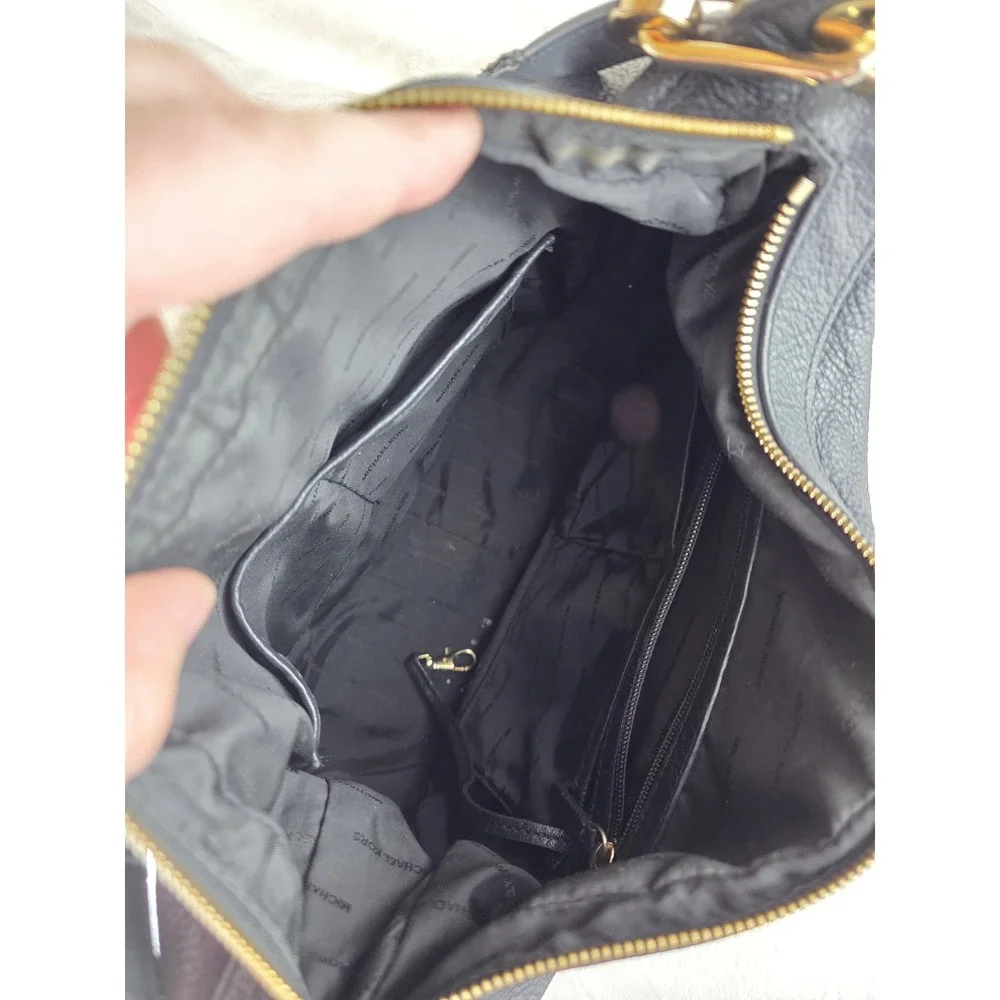 Michael Kors Black Leather‎ Hobo Shoulder Bag Gold Tone Grommets